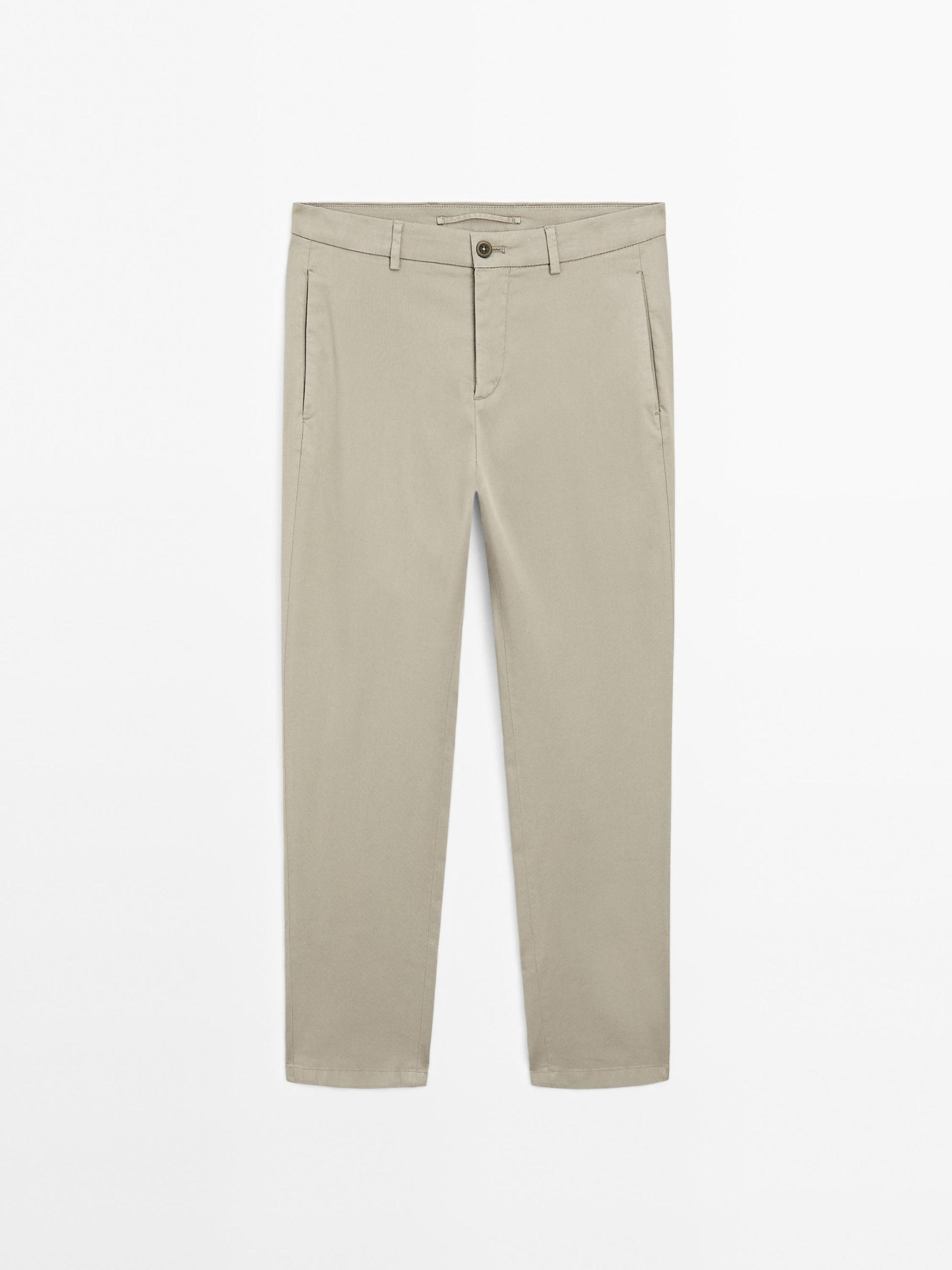 Cotton blend slim fit trousers Product Image