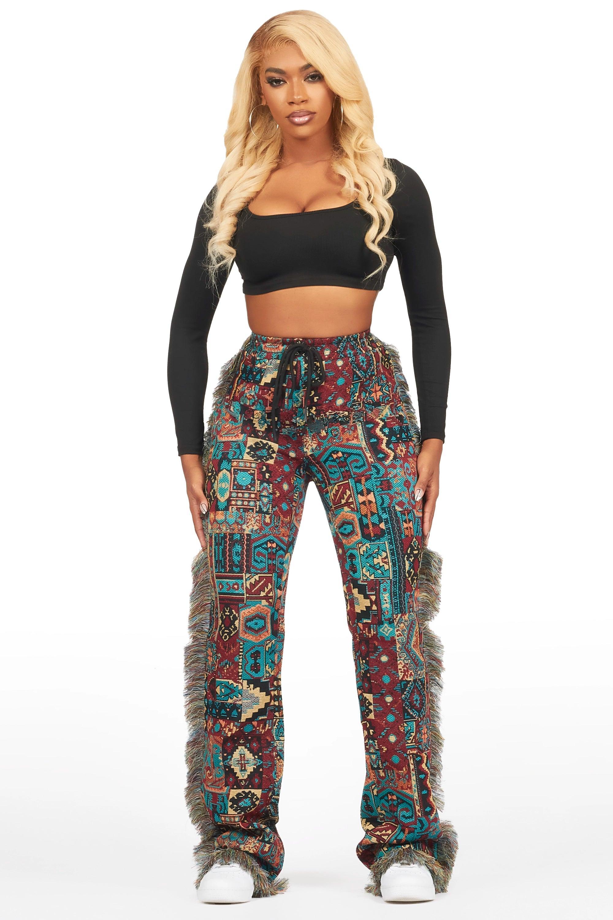 Joliet Red Tapestry Stacked Pant Female Product Image