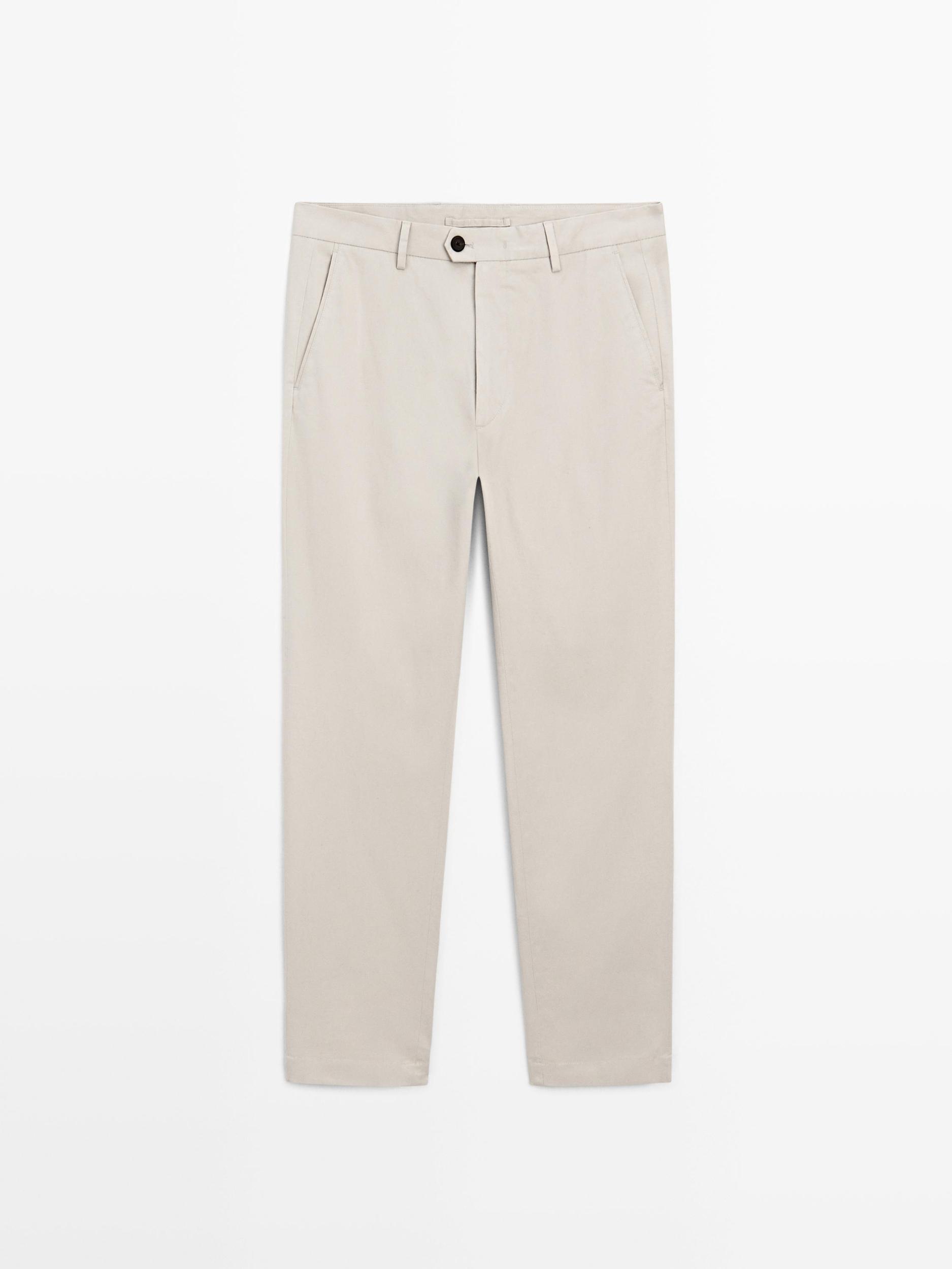 Cotton blend slim fit trousers Product Image