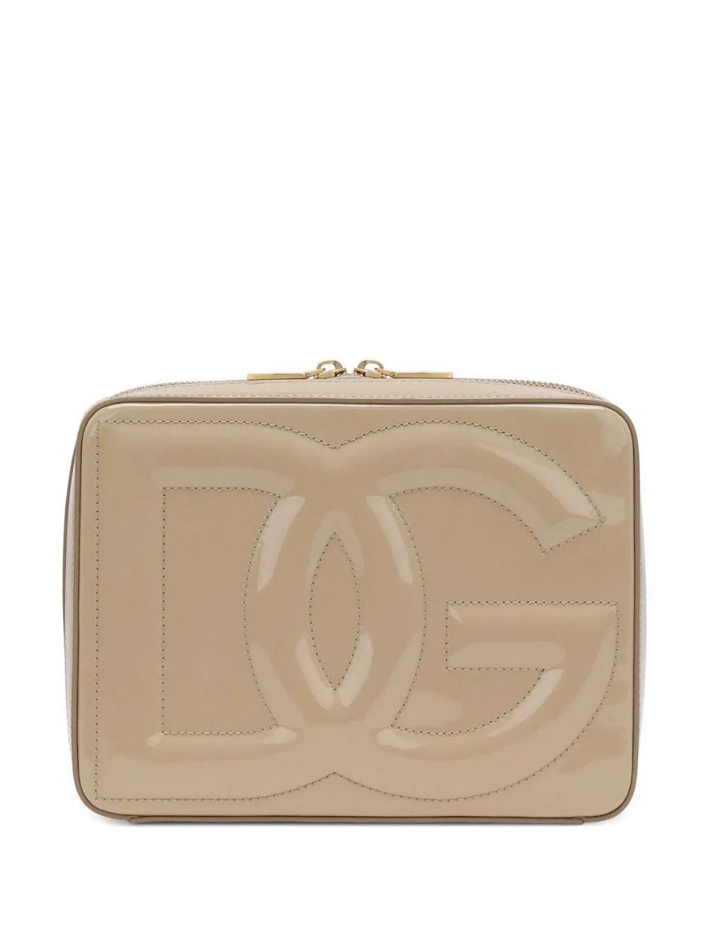 DOLCE & GABBANA Dg Logo Patent Leather Camera Bag In Beige Product Image