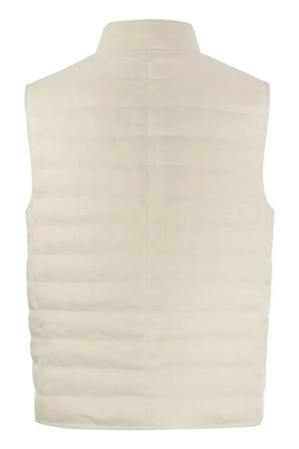 BRUNELLO CUCINELLI Linen Sleeveless Down Jacket In White Product Image