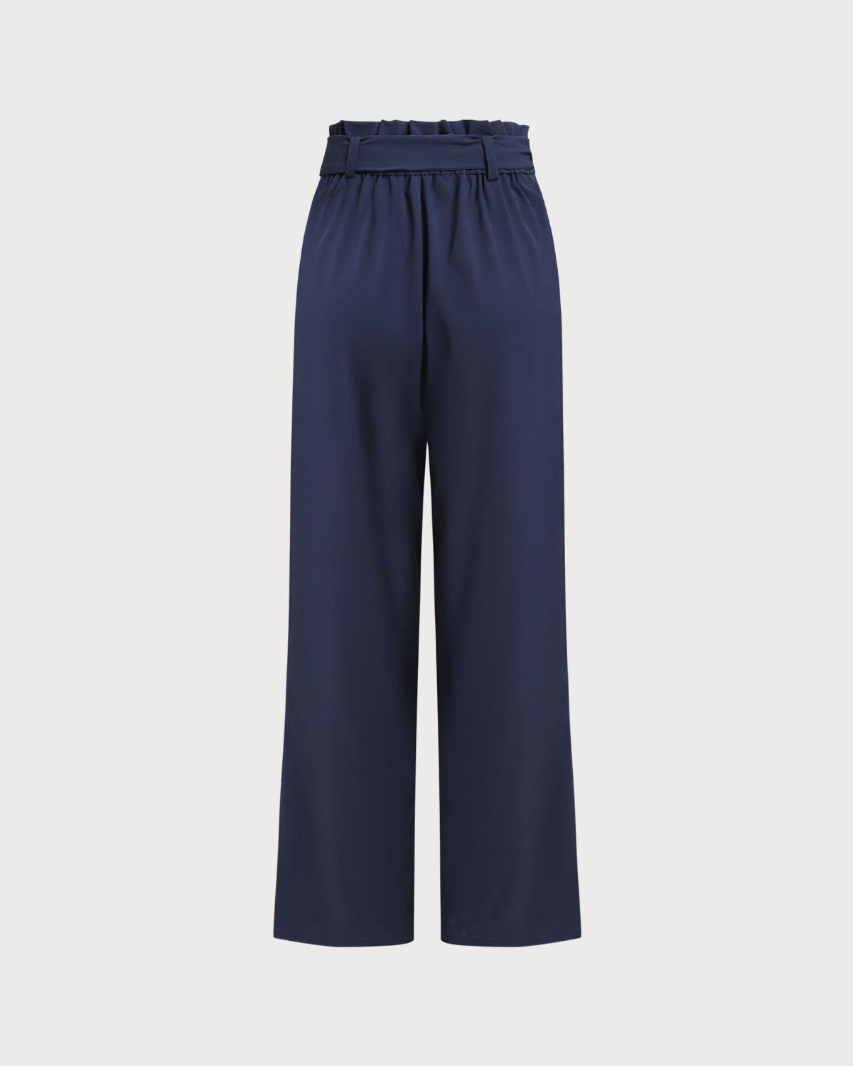 Blue Ruched Straight Pants Product Image