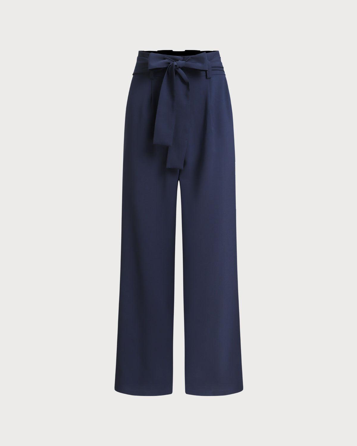 Blue Ruched Straight Pants Product Image