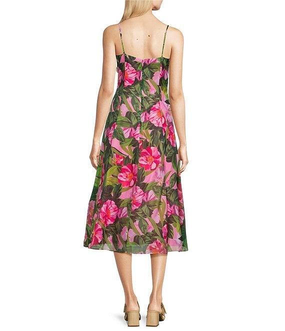 Alex Marie Brigitte Floral Sleeveless Printed V-Neck Organza A-Line Midi Dress Product Image