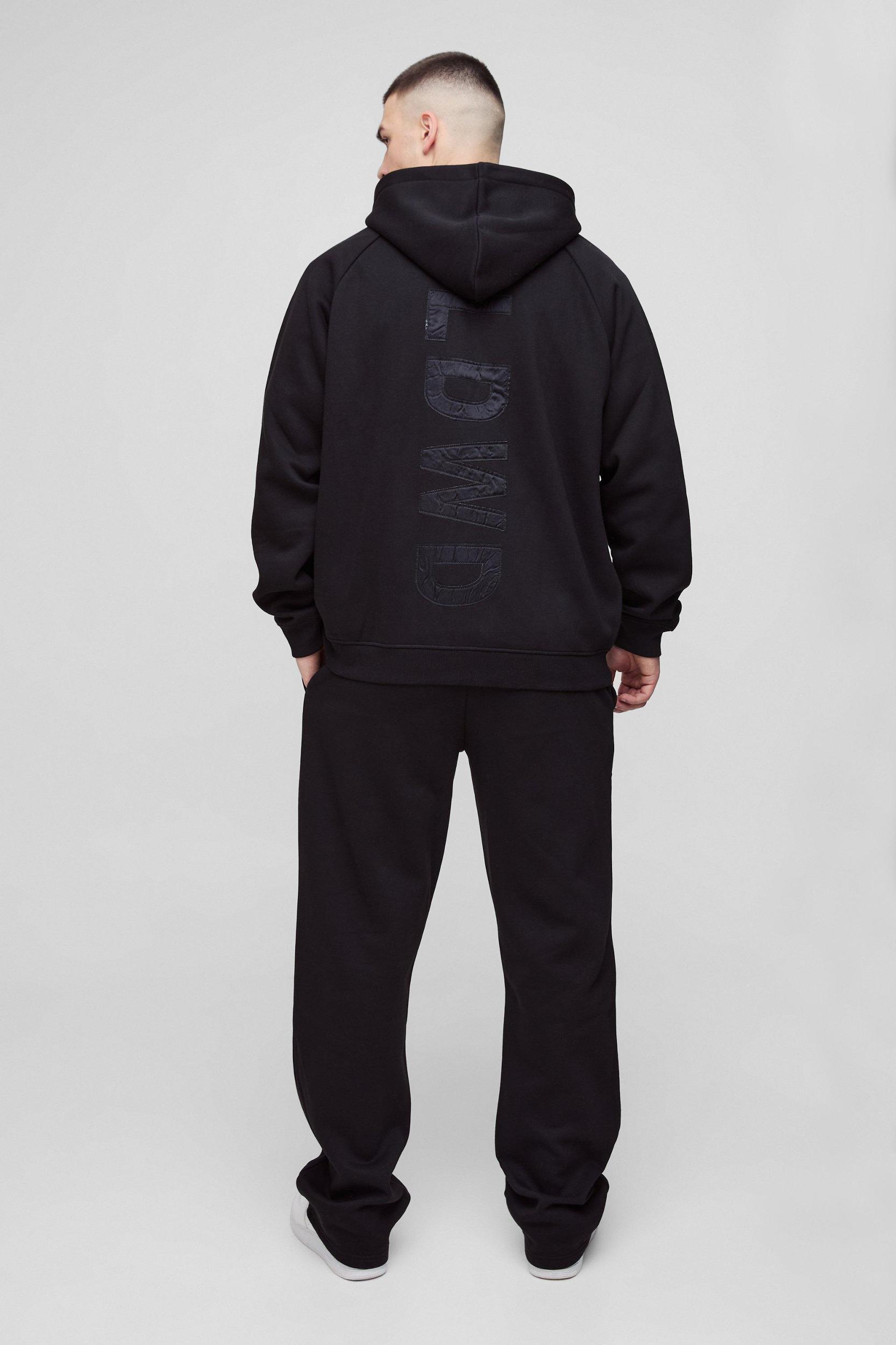 Tall Oversized Satin Applique WRLDWD Hooded Relaxed Sweatpants Tracksuit | boohooMAN USA Product Image