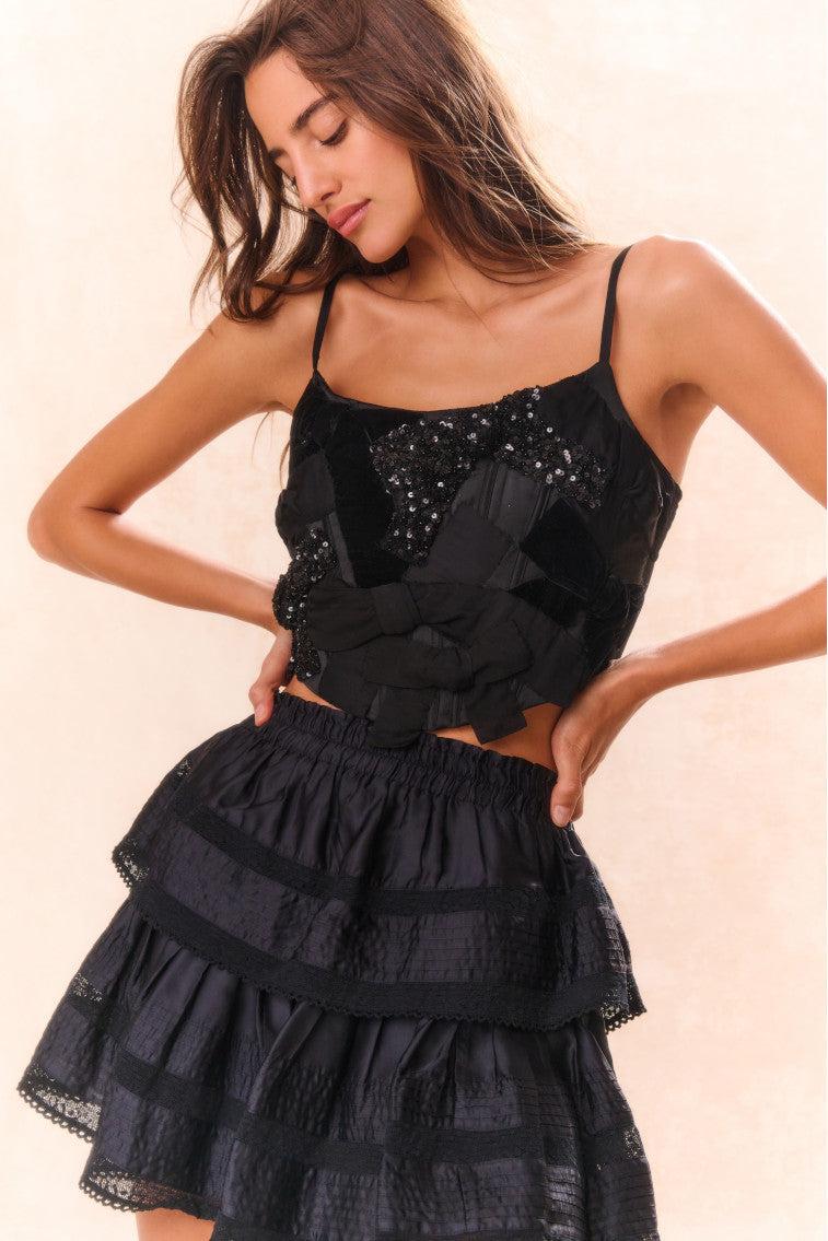 Woodley Bow Bustier Top - BLACK Product Image