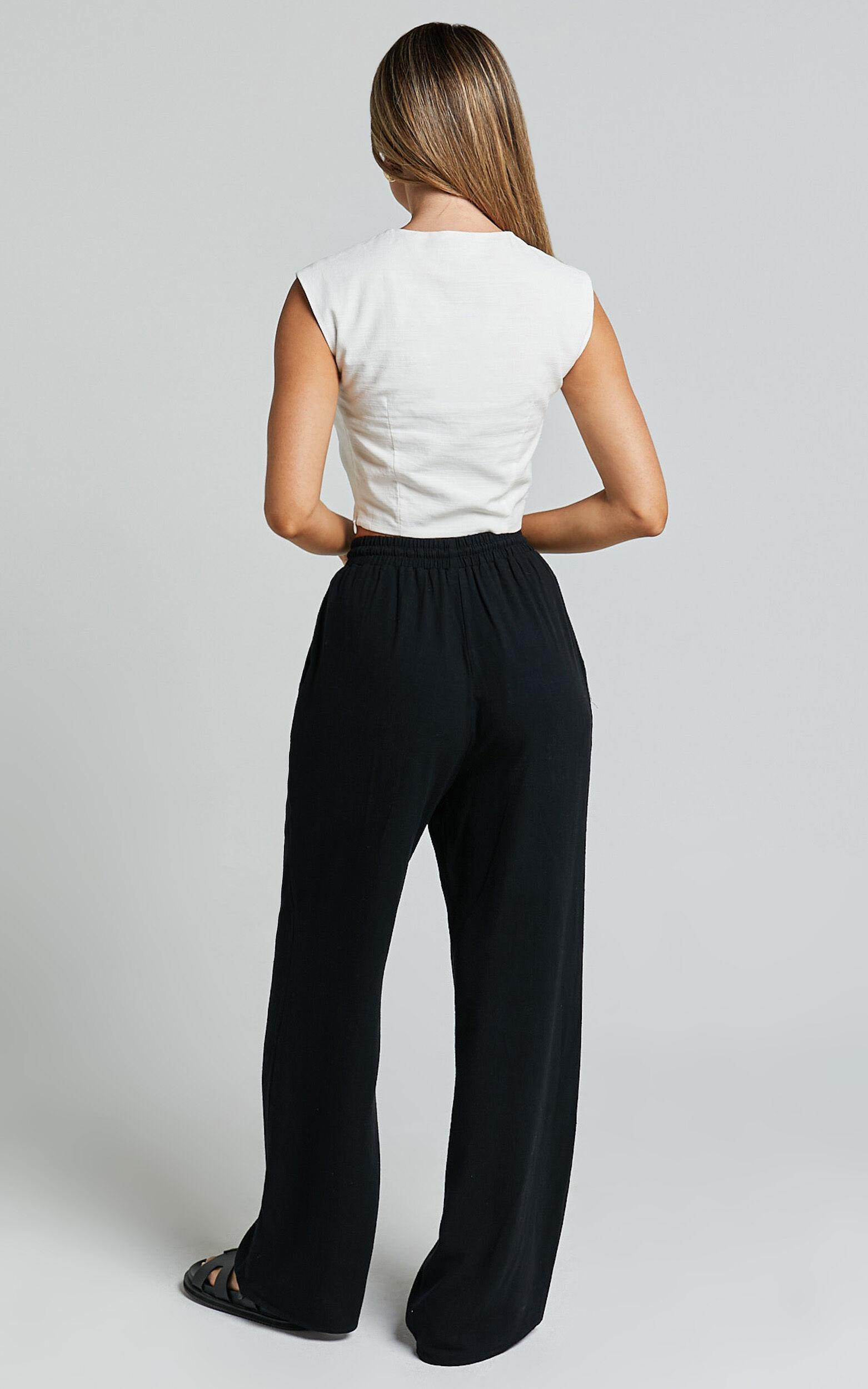 Kala Pants - Mid Waisted Relaxed Elastic Waist Pants in Black Product Image