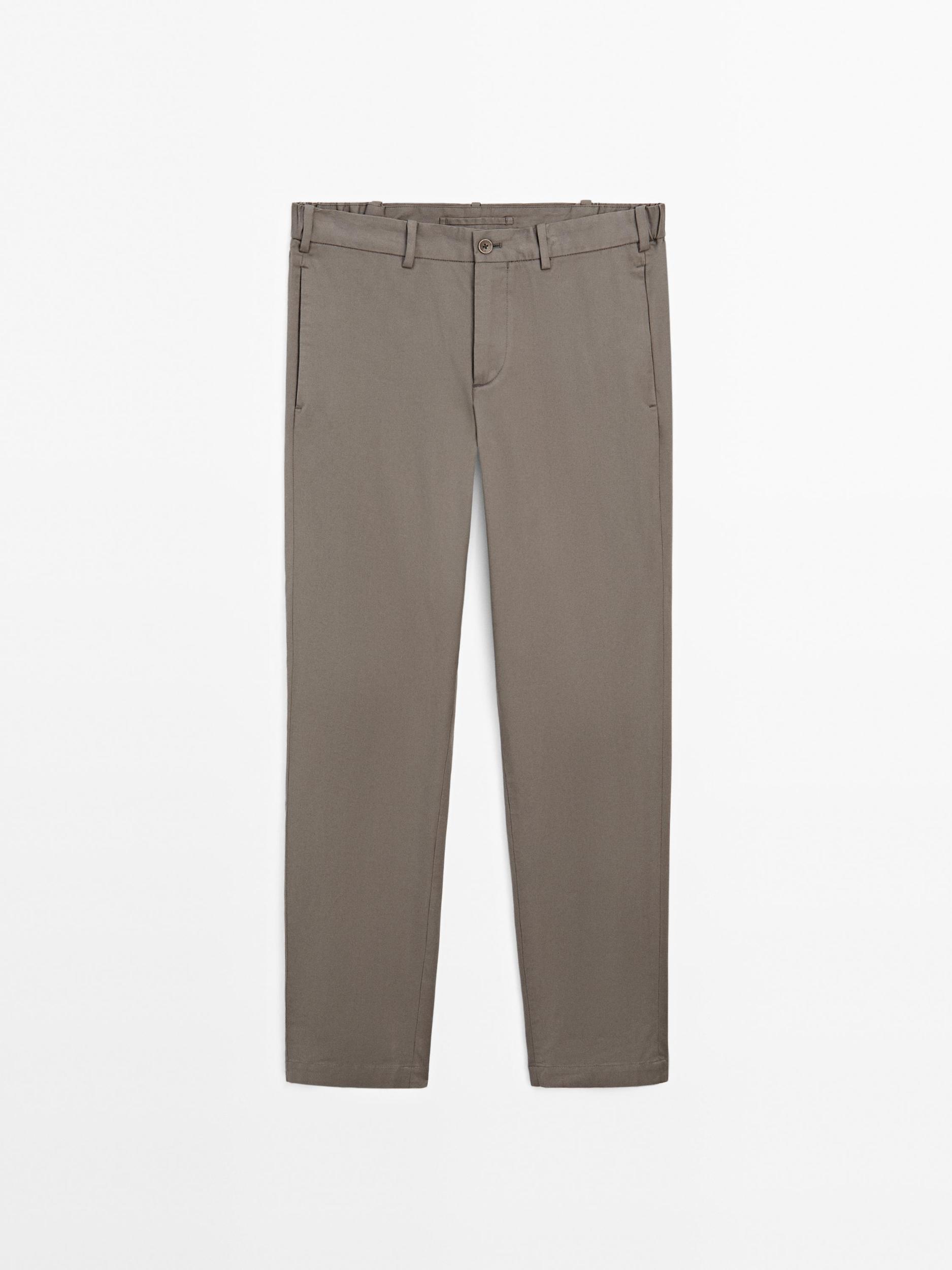Cotton blend slim fit trousers Product Image