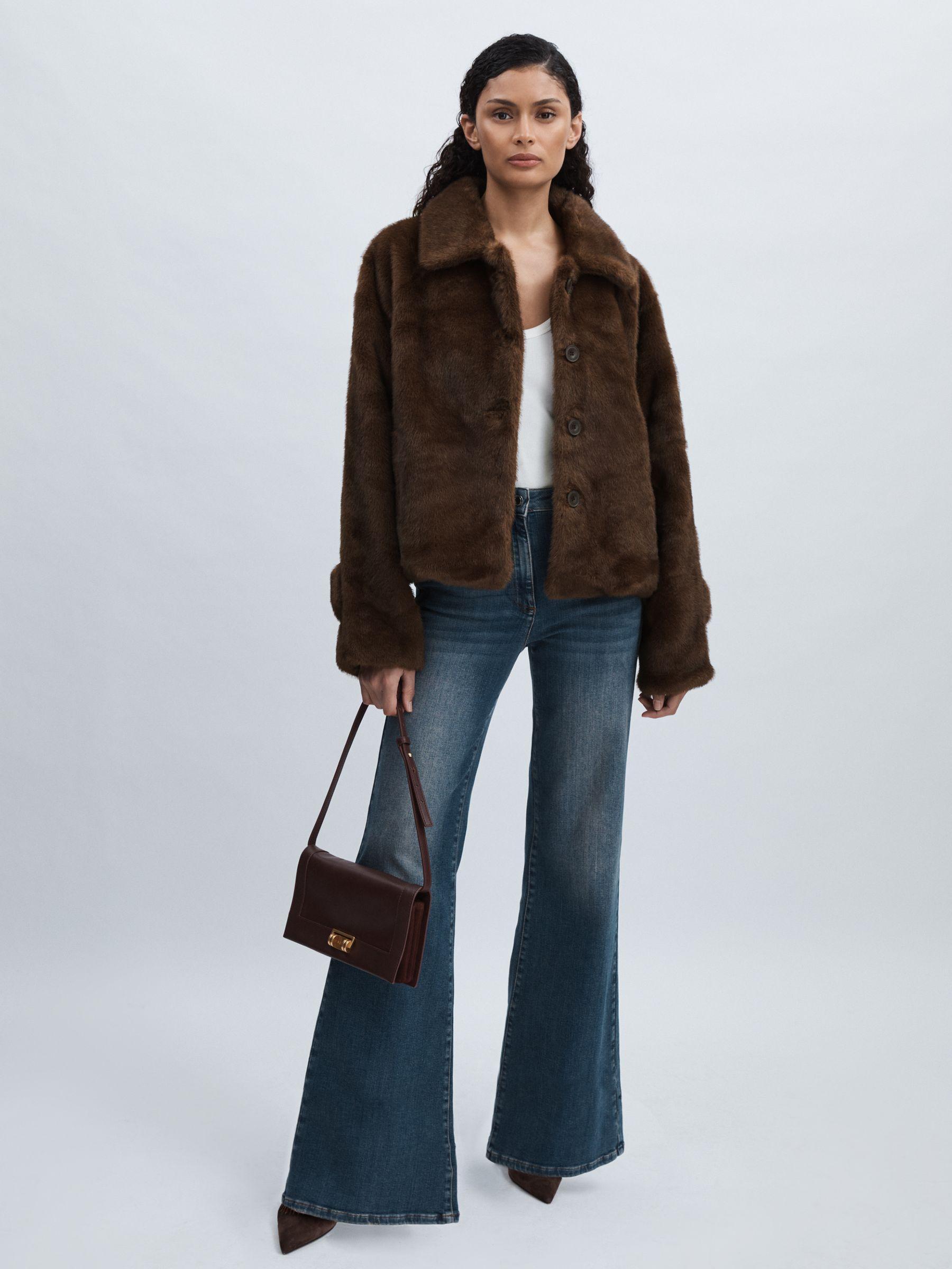 Meotine Faux-Fur Button-Through Jacket in Brown Product Image