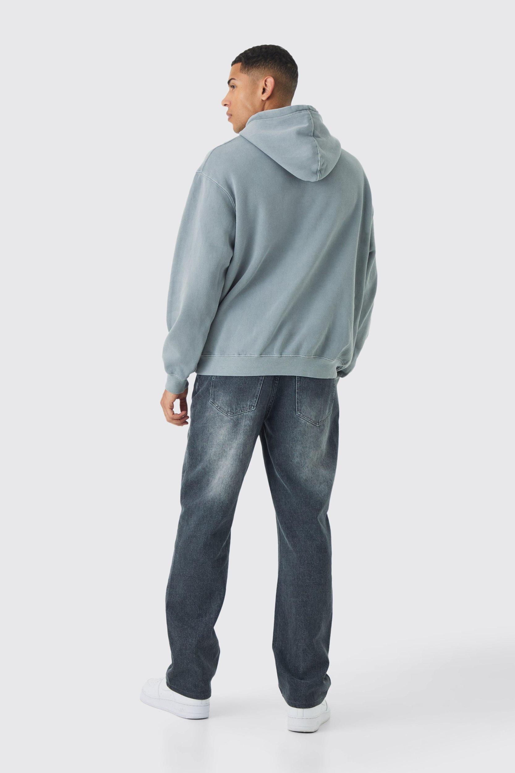 Oversized Boxy Washed High Build Blanc Print Hoodie | boohooMAN USA Product Image