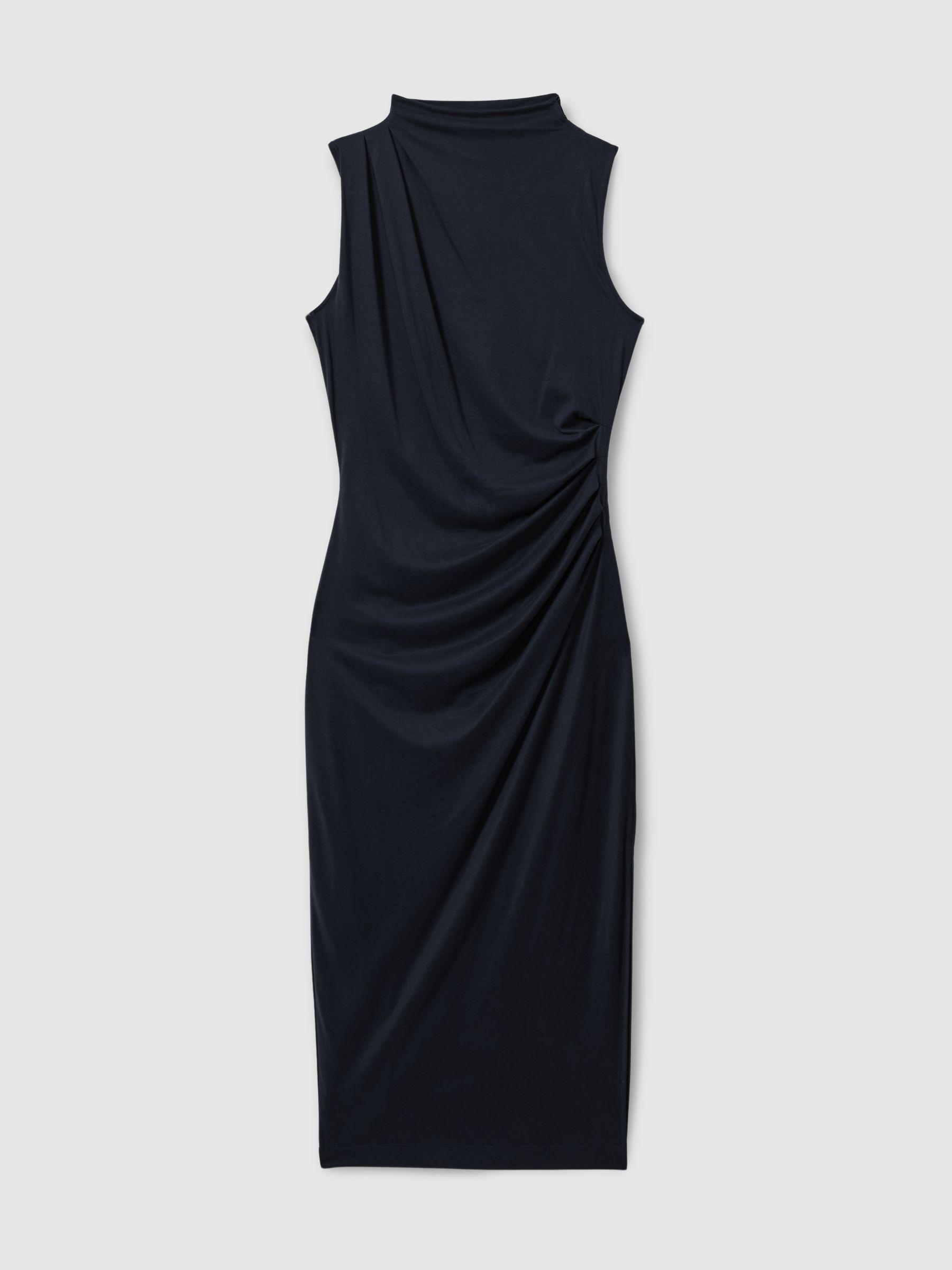 Modal Blend Ruched Midi Dress in Navy Product Image
