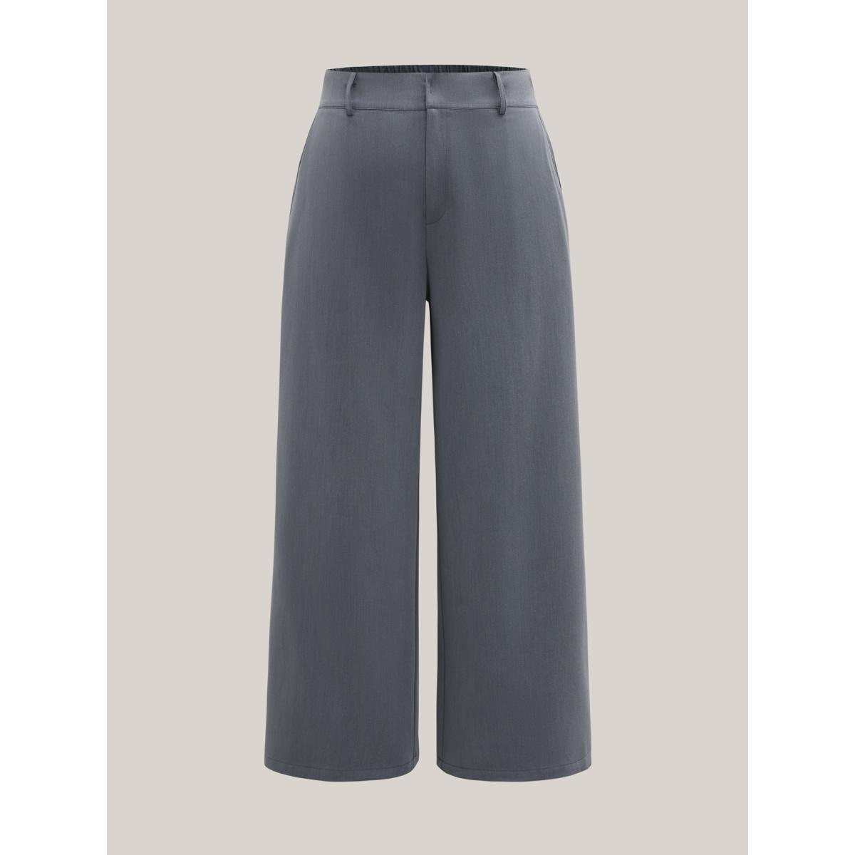Plus Size Heathered Stretchy Waist Wide-Leg Pants Women DimGray At the Office Wide Leg Mid Rise Work Pants BloomChic 12/L Product Image