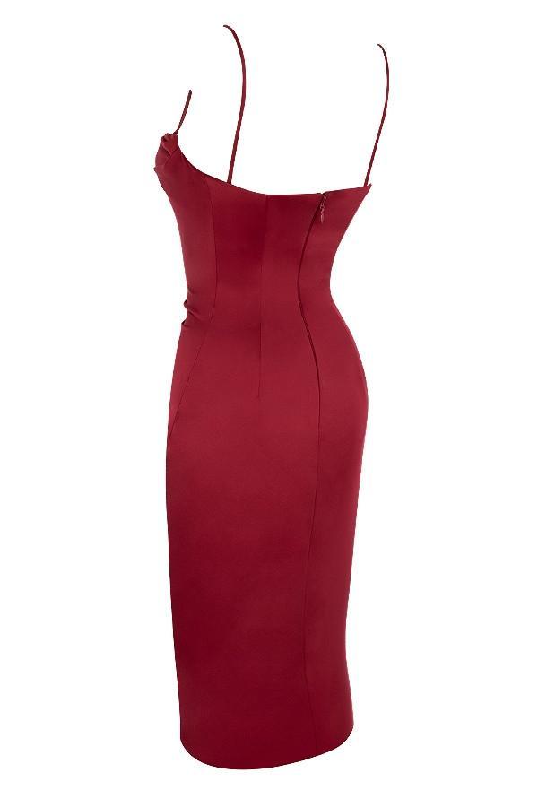 Anja Wine Satin Corset Midi Dress Product Image