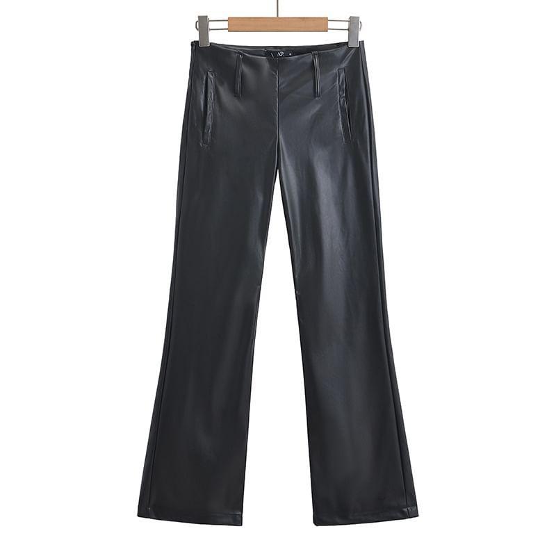 High Waist Faux Leather Flared Pants Product Image