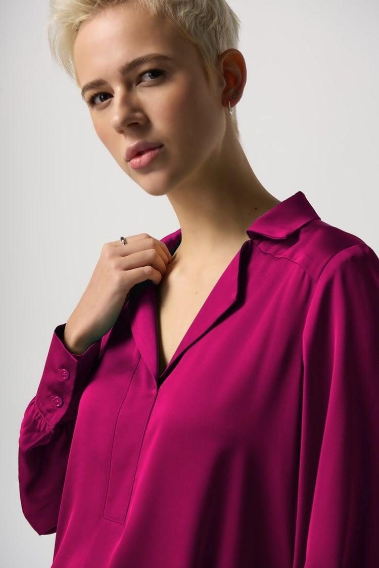 Notched Collar Satin Blouse- Opulence Product Image