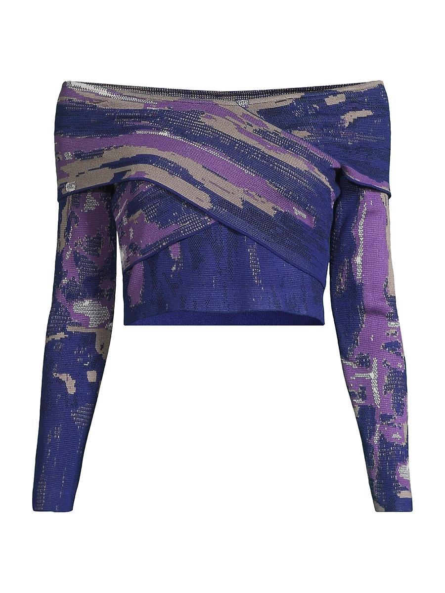 Womens Watercolor Off-The-Shoulder Crop Top Product Image