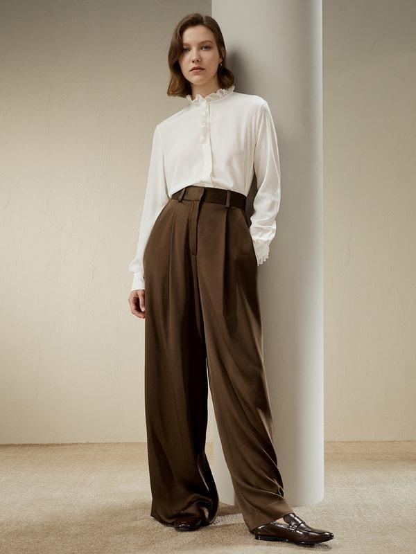 High-Waisted Wide Leg Dense Silk Pants Product Image