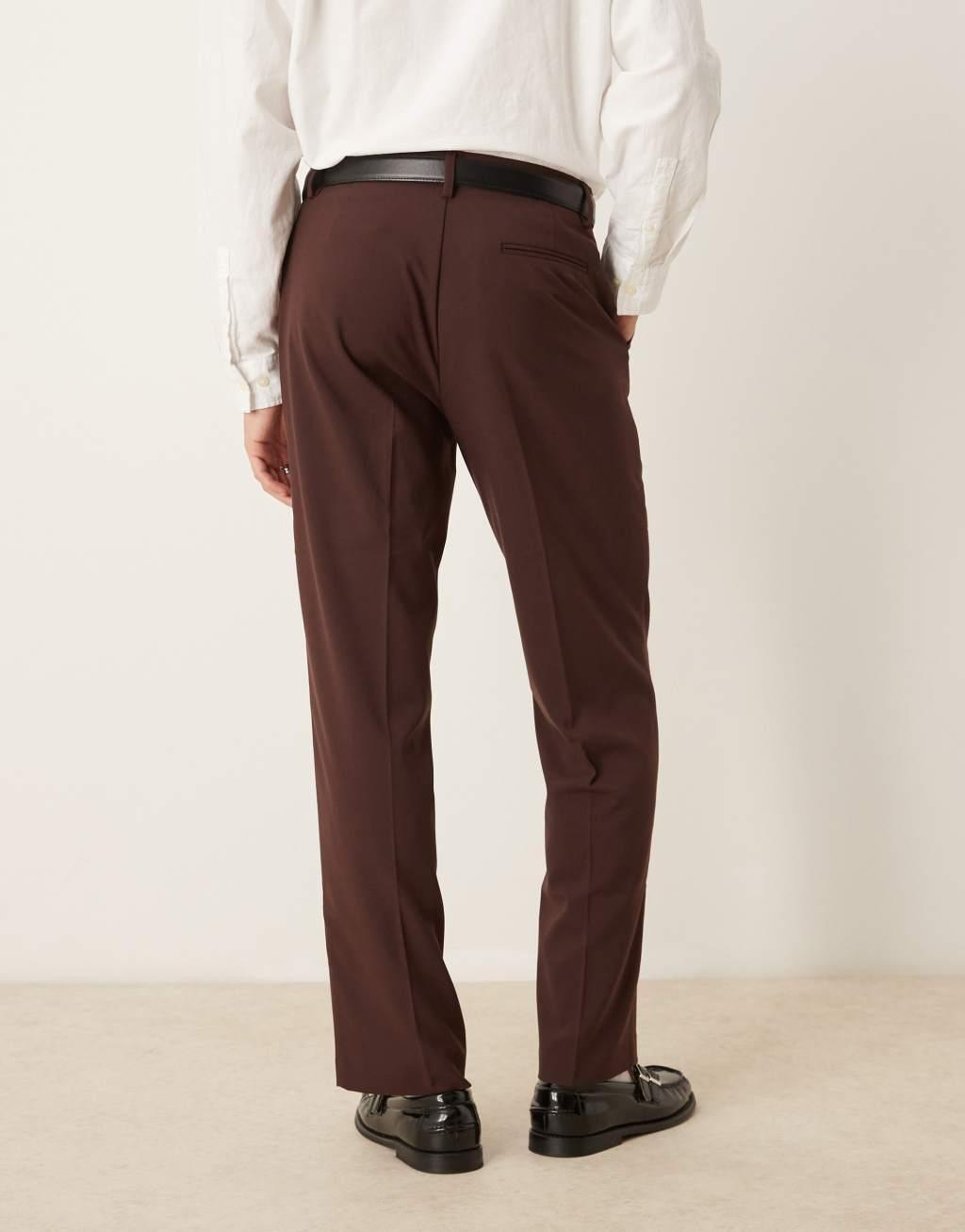 ASOS DESIGN smart straight leg pants in brown Product Image