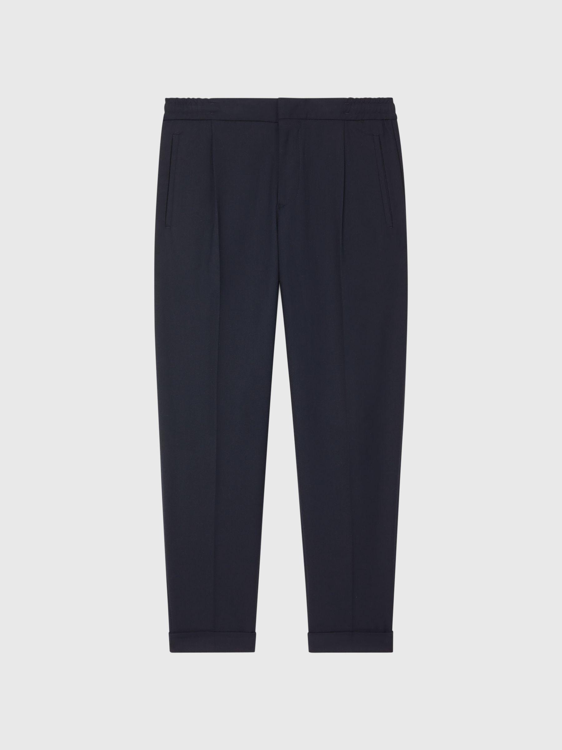 Relaxed Drawstring Trousers with Turn-Ups in Navy Product Image