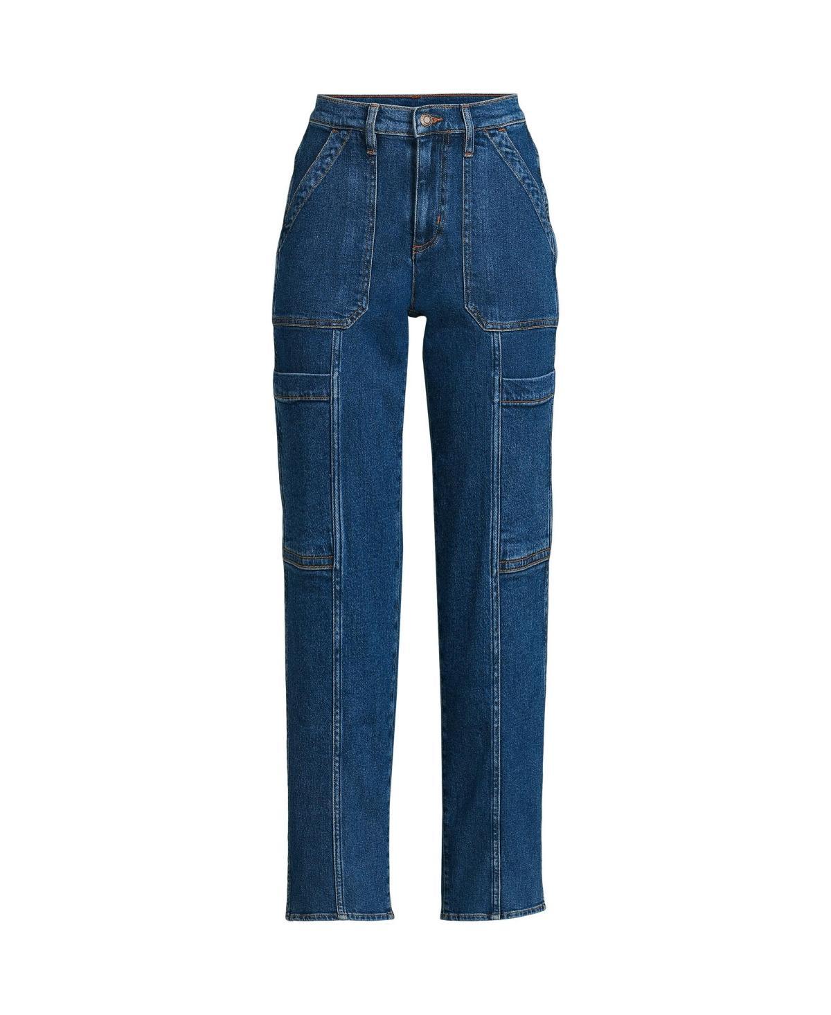 Womens Lands End High-Rise Utility Cargo Ankle Jeans Blue Tide Blue Product Image