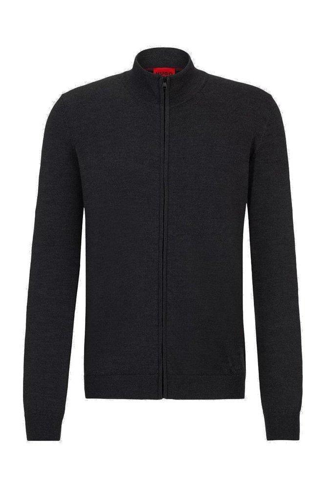 HUGO BOSS Zip-up Regular-fit Jacket In Virgin Wool In Schwarz Product Image