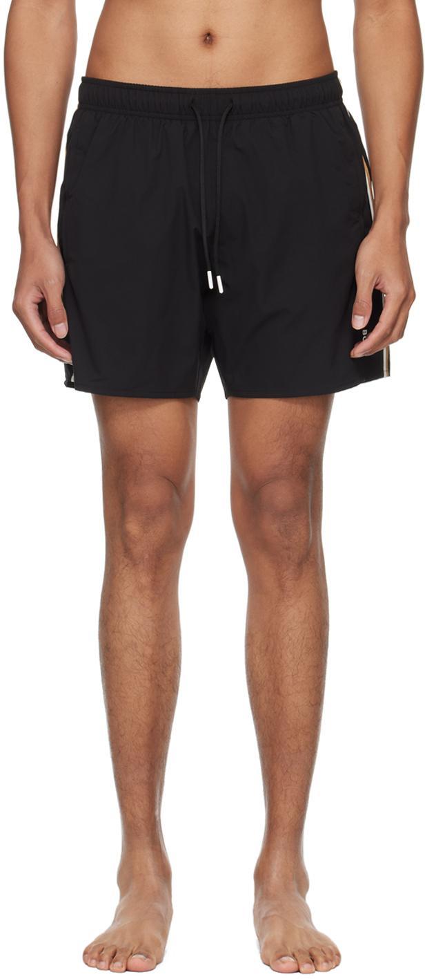 HUGO BOSS Black Stripe Swim Shorts In Black 002 Product Image