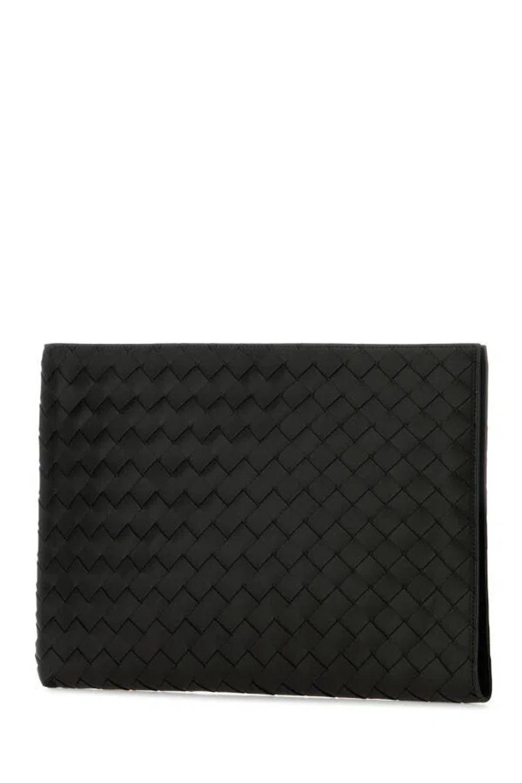 BOTTEGA VENETA Men Black Leather Intrecciato Clutch Product Image