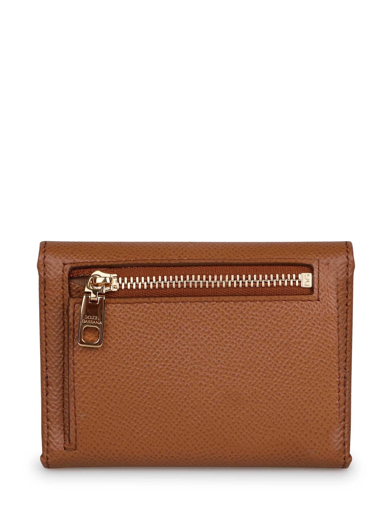 DOLCE & GABBANA Dauphine French-flap Leather Wallet In Brown Product Image