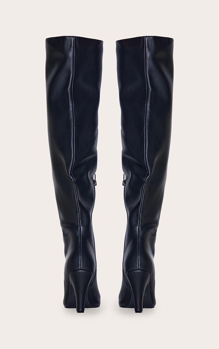 Black PU Point Toe Over The Knee Heeled Boot Product Image