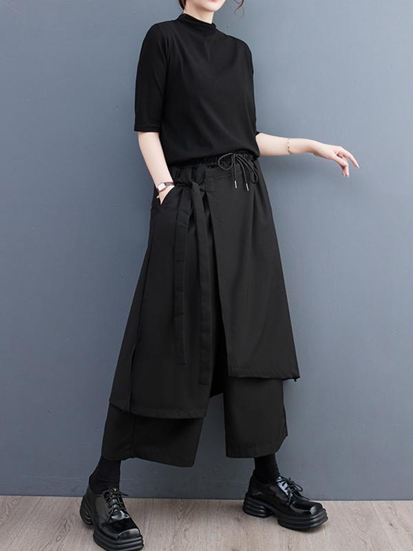 Wide Leg Loose Drawstring Solid Color Casual Pants Bottoms Culotte Product Image