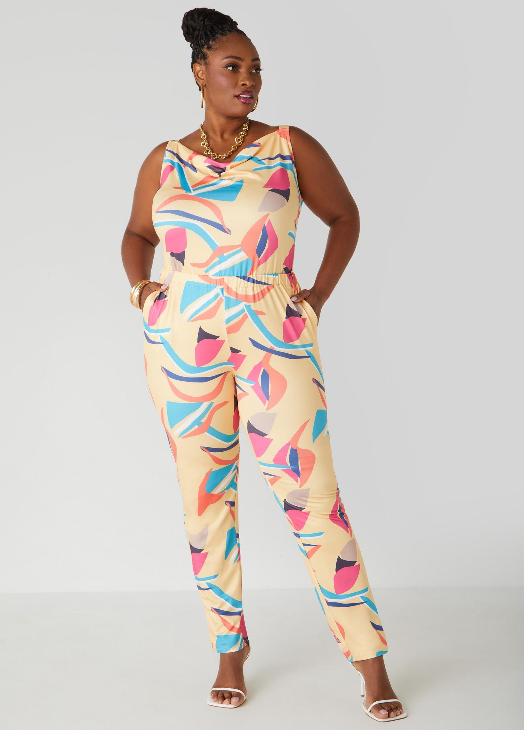 Abstract Print Cowl Neck Jumpsuit Product Image