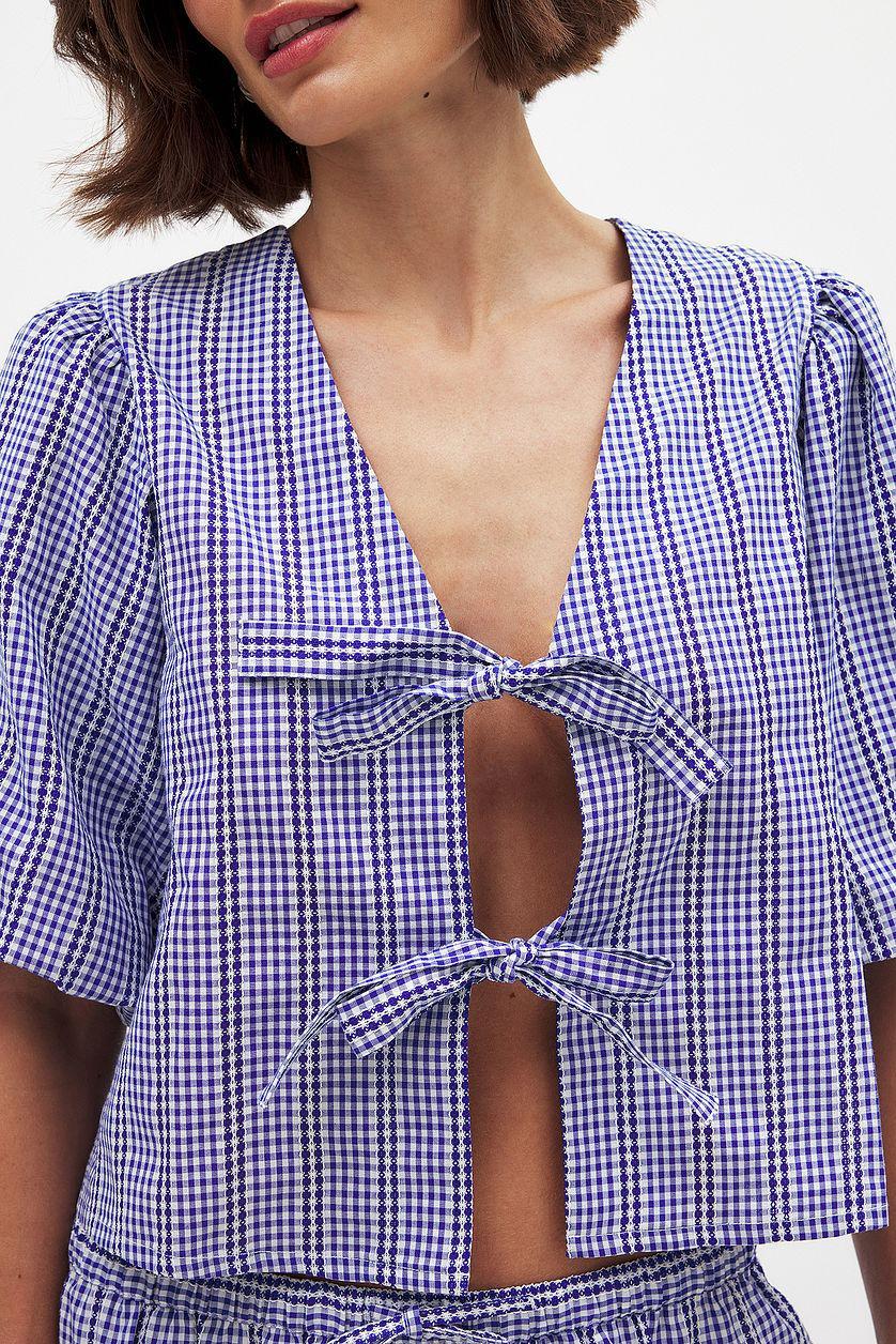 Cotton Tie Front V Neck Blouse Product Image