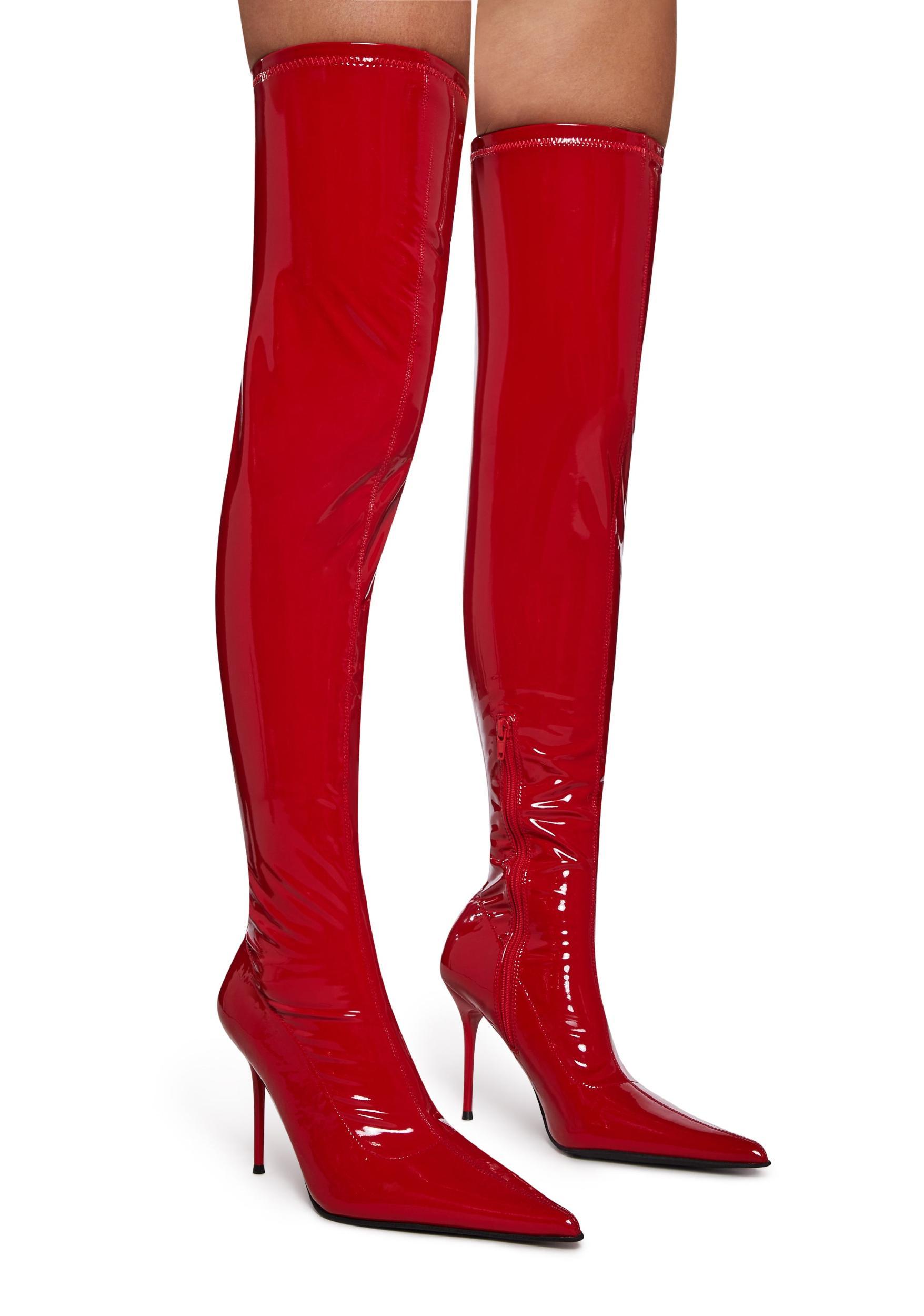 Thigh High Stretch Boots - Red Product Image