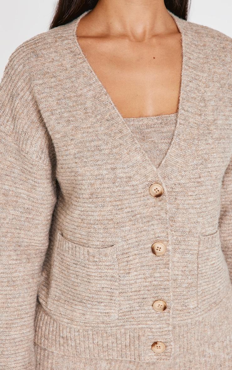 Petite Taupe Rib Knit Oversized Cardigan Product Image