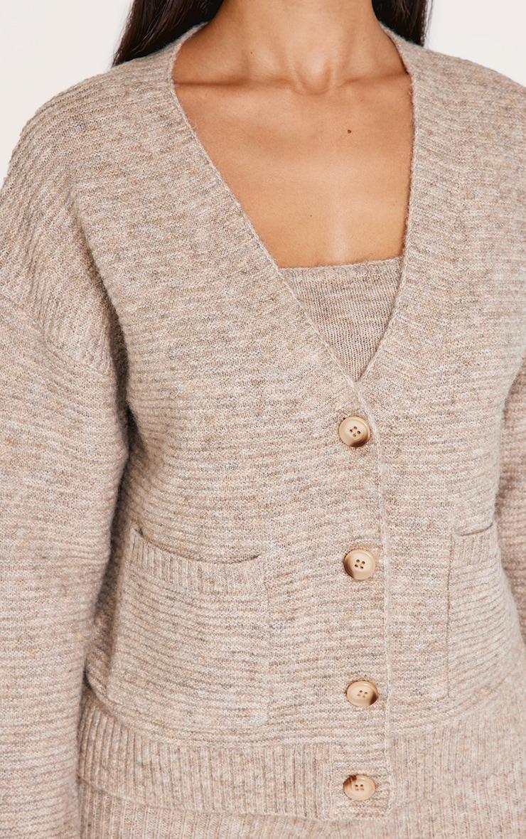 Petite Taupe Rib Knit Oversized Cardigan Product Image