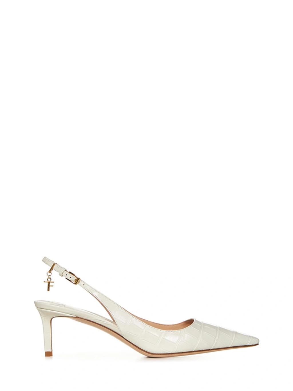 TOM FORD Angelina Charm Croco Slingback Pumps In White Product Image