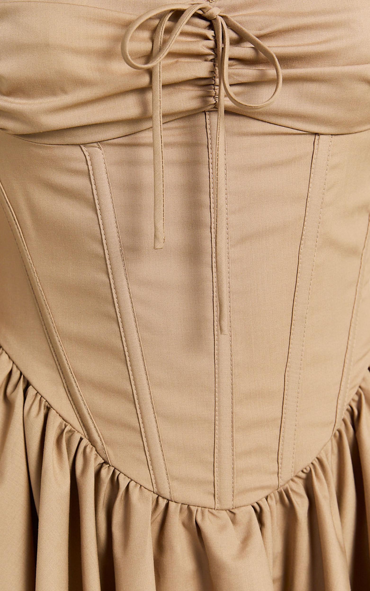 Jonas Mini Dress - Corset Ruched Lace Trim Dress in Neutral Product Image