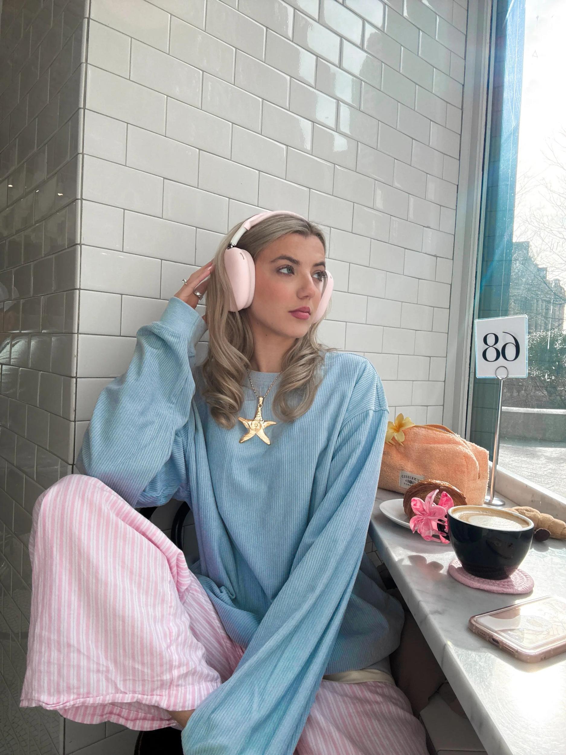 Light Pink Basic Corduroy Sweatshirt Product Image