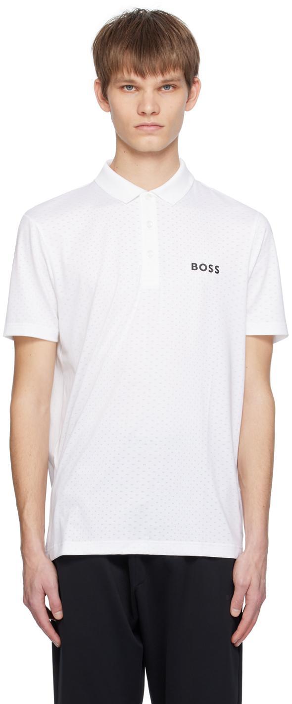 HUGO BOSS Degrad-jacquard Polo Shirt With Contrast Logo In White Product Image