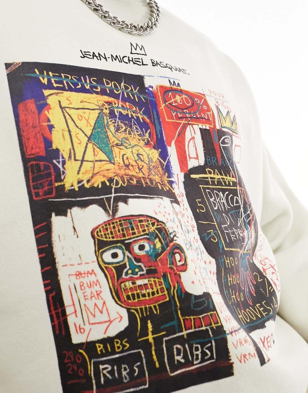 Cotton On Basquiat art print relaxed sweatshirt in ecru  Product Image