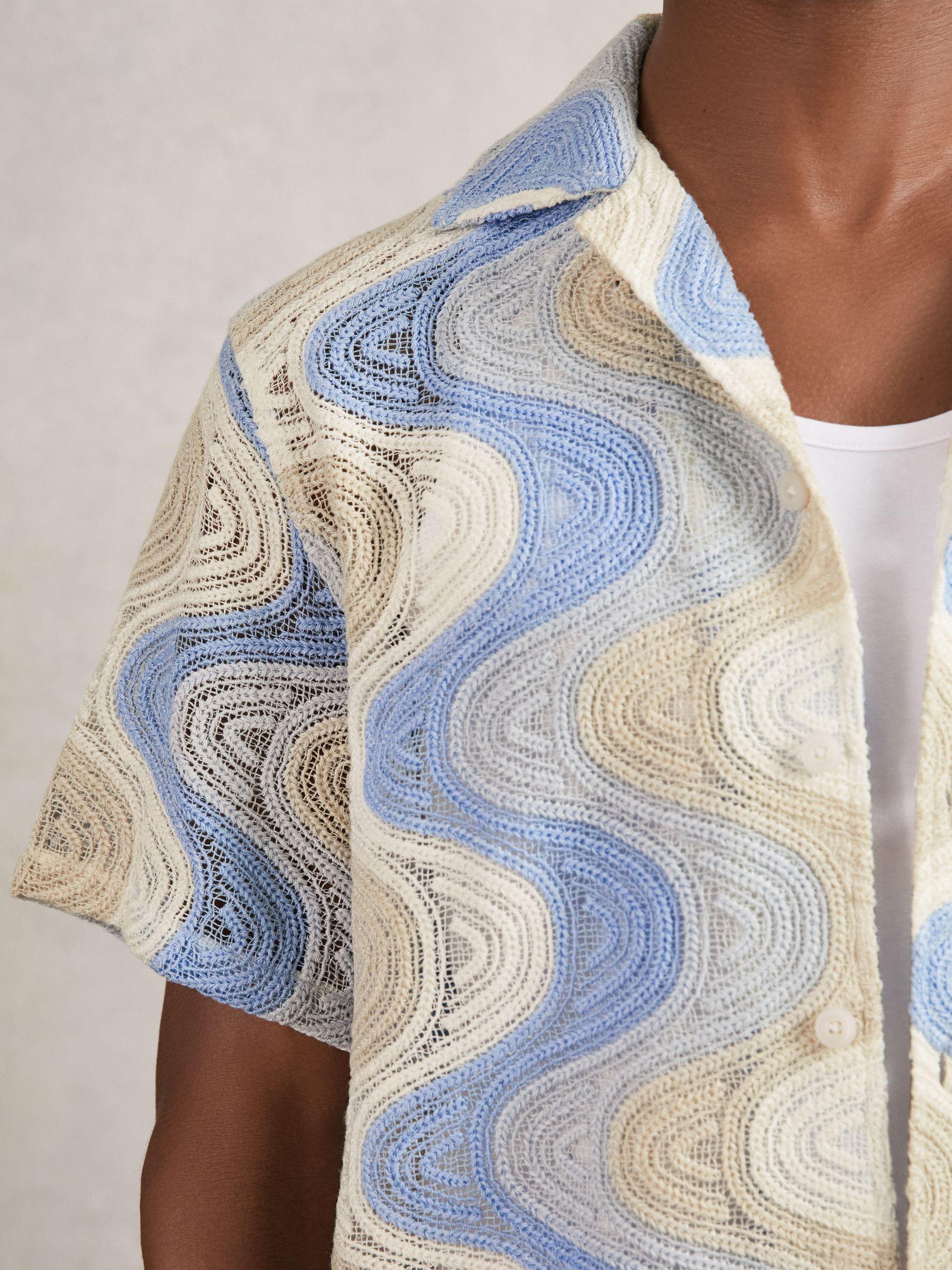 Wave Crochet Cuban Collar Shirt in Blue Multi Product Image