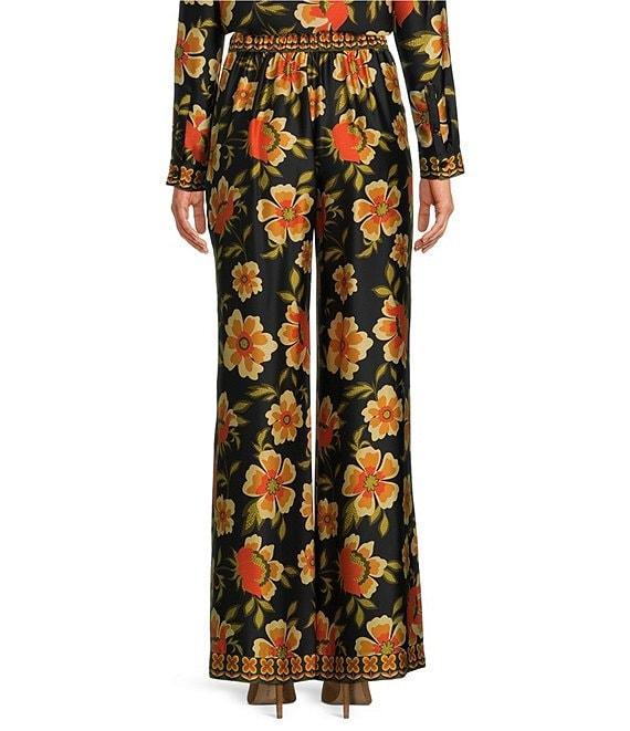 Chelsea & Violet Demi Floral Print Woven Satin High Rise Flat Front Wide Leg Coordinating Pant Product Image
