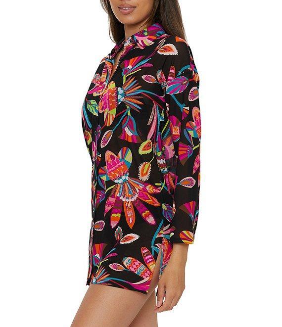 Trina Turk Luminary Printed Mesh Beach Button Front Swim Cover-Up Shirt Product Image