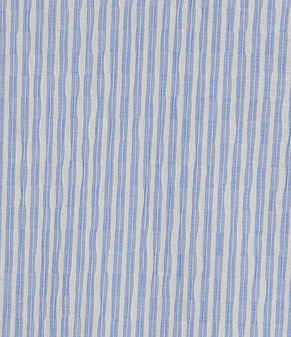 Ali Miles Plus Size Woven Yarn-Dye Striped Wire Neck 3/4 Sleeve Hi-Low Hem Button Front Tunic Product Image