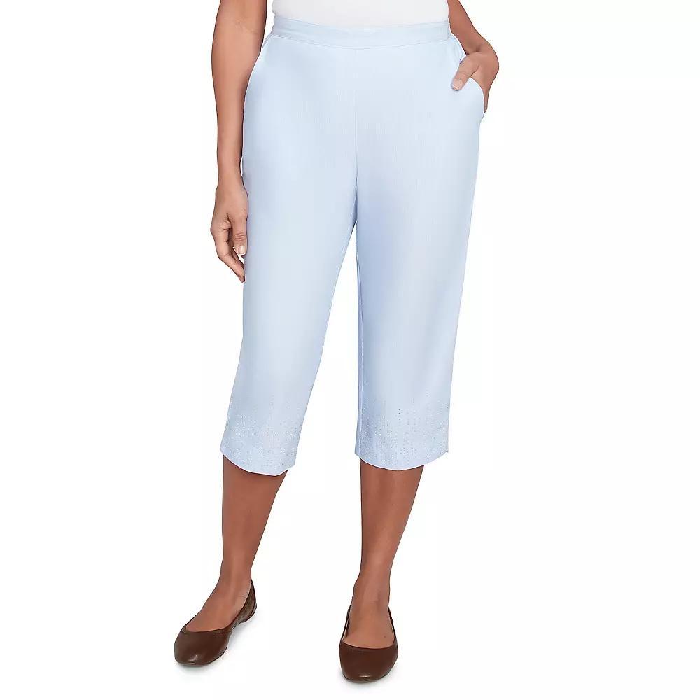 Petite Alfred Dunner Heat Set Embroidered Capri Pants, Women's, Size: 12 Petite, Skyblue Product Image