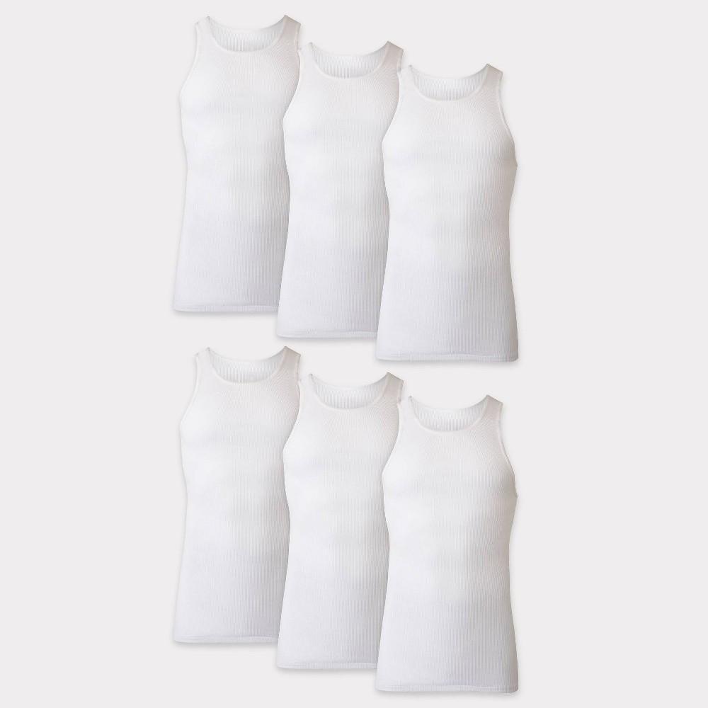 Hanes Men's 6pk Tanks - White XL: Tagless, Moisture Wicking, Crew Neck, Pullover, Cotton Product Image