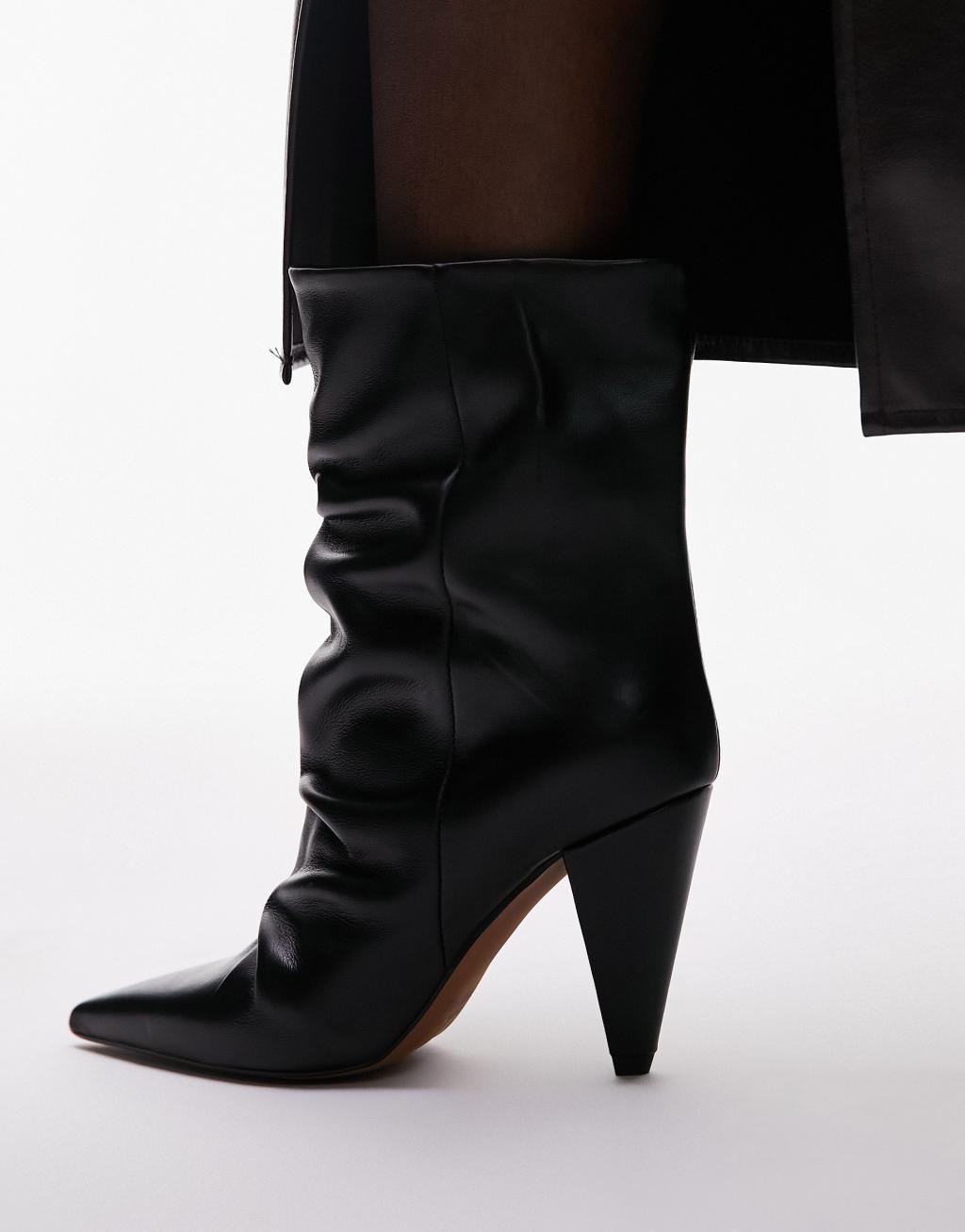 Topshop Nadia real leather pointed cone heel ankle boots Product Image