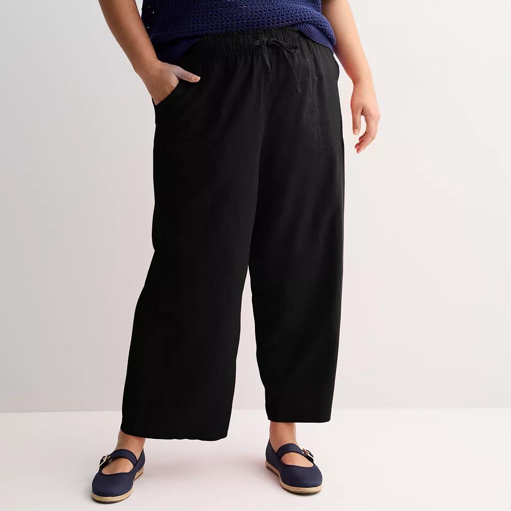 Plus Size Sonoma Goods For Life® Linen Wide Leg Ankle Pants, Women's, Size: 3XL, Pitch Black Product Image