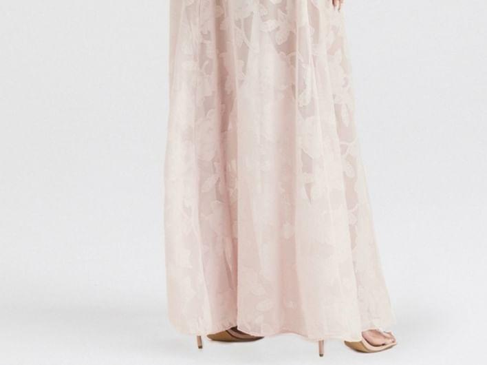 Spaghetti Strap Plain Floral Maxi A-Line Dress Product Image