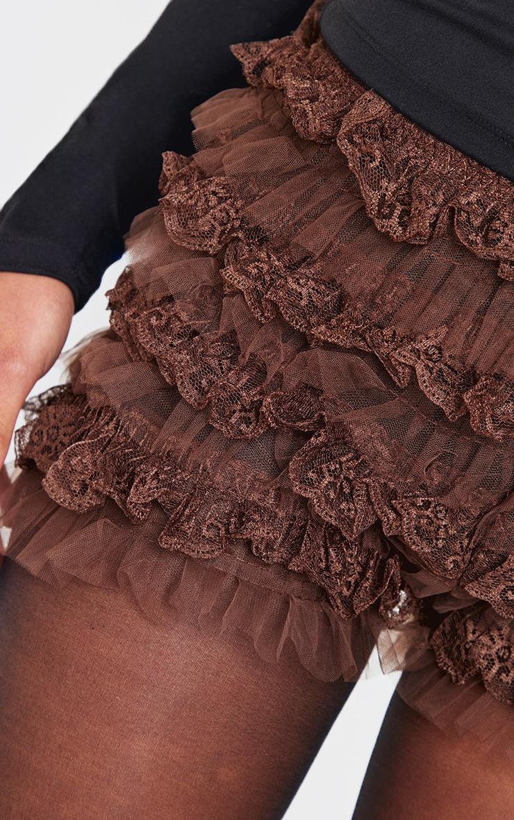 Chocolate Frill Mesh Bloomer Shorts Product Image